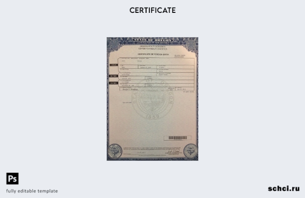 скачать цифровой шаблон свидетельства о рождении США, Орегон